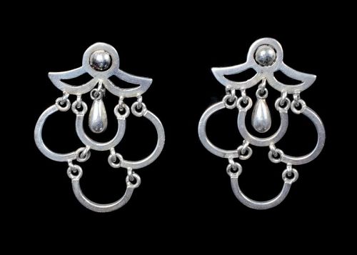 Los Castillo Mexican silver Dangle Earrings ~ festoon with teardrop