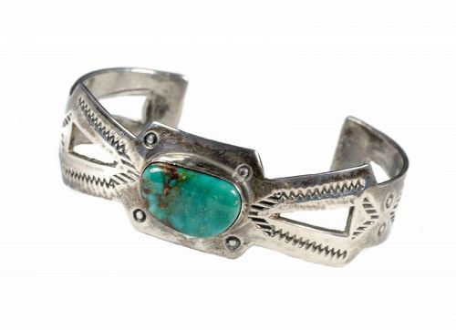 Mexican silver and turquoise baby Cuff Bracelet ~ Navajo style
