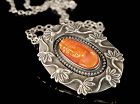 1940s silver and carved coral cameo Pendant Necklace