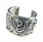 hefty Mexican Deco silver repousse Cuff Bracelet~ Aztec Roses