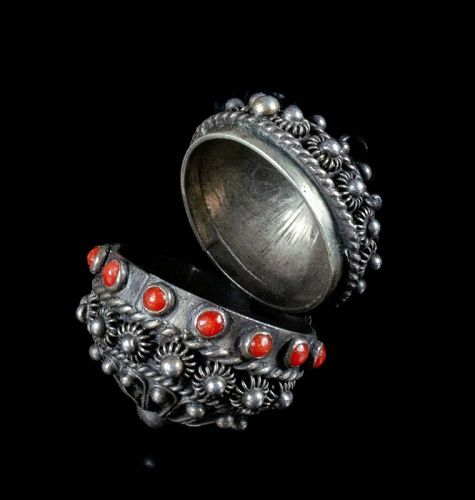 Italian Deco silver and coral Etruscan "trunk" Charm / Pendant