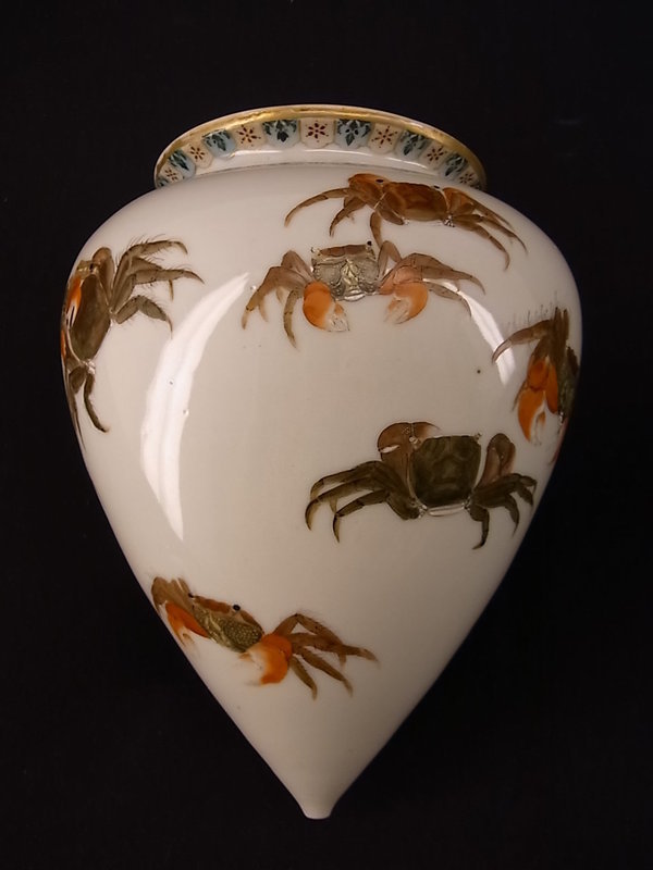 Japanese E. 20th C. Crab Design Kutani Hanging Vase