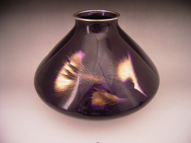 Japanese E. 20th C. Ando Cloisonne Thistle Design Vase