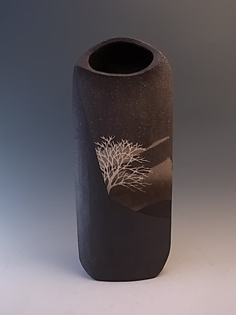 Japanese 1994 Ceramic Vase by Saeki Moriyoshi in Tree Design