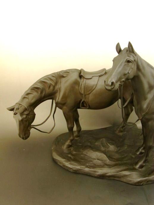 Japanese E. 20th C. Pair of Bronze Horse by Yamamoto Kozan