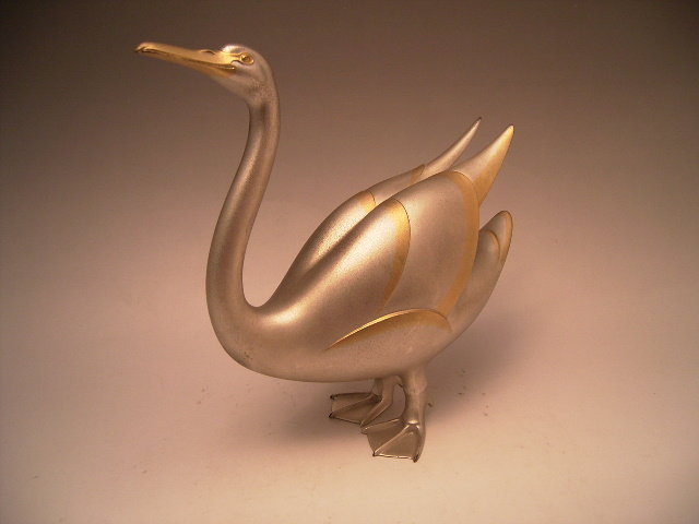 Japanese E. 20th C. Bronze Art Deco Swan by Joshin