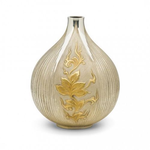 Japanese 20th C. Silver Vase with Peony Design by Kawamura Seiji