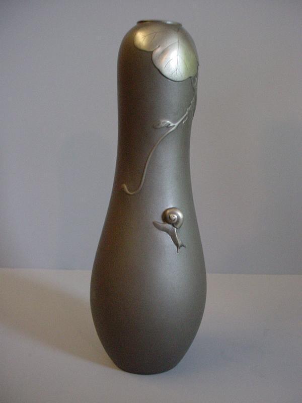Japanese White Bronze Snail and Vine Design Vase`