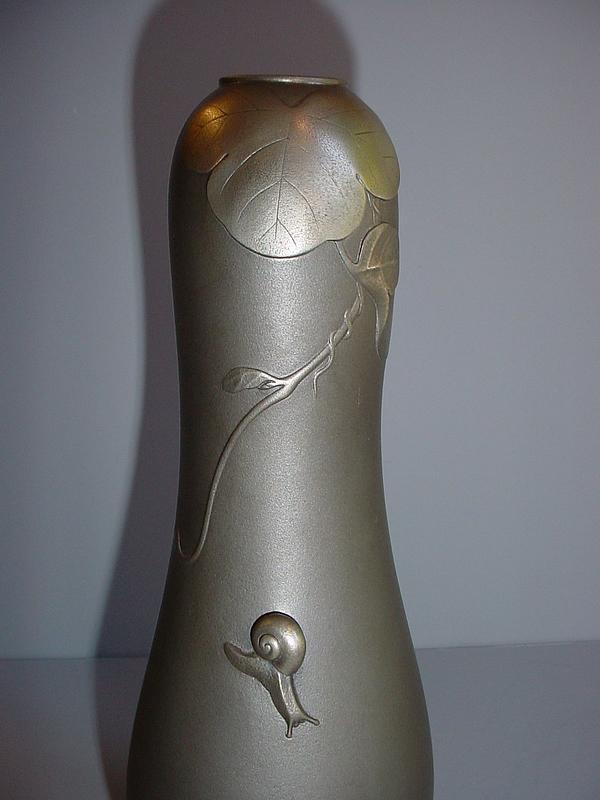 Japanese White Bronze Snail and Vine Design Vase`