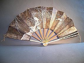 Japanese Meiji Period Silver Winter Themed Fan