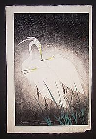 Japanese mid 20th century Hashimoto Koei heron print