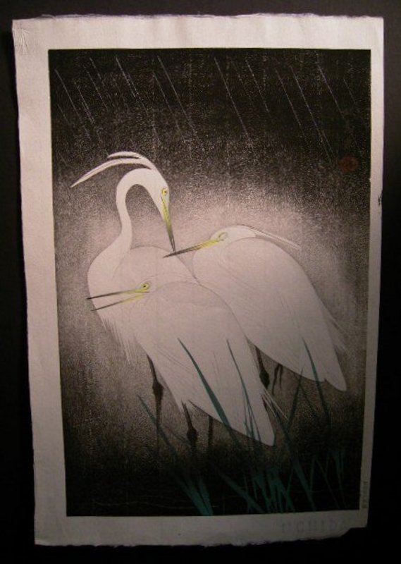 Japanese mid 20th century Hashimoto Koei heron print