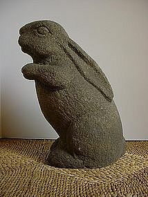 Japanese 20th C carved granite rabbit garden decoration