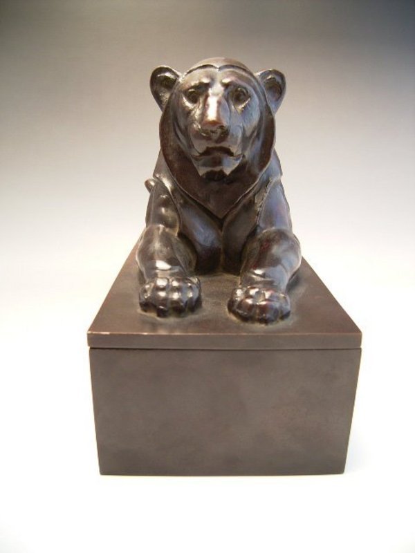 Japanese 20th C. LNT Katori Masahiko Bronze Lion Box