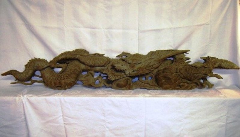 Japanese Taisho Period Carved Wooden Dragon Ranma