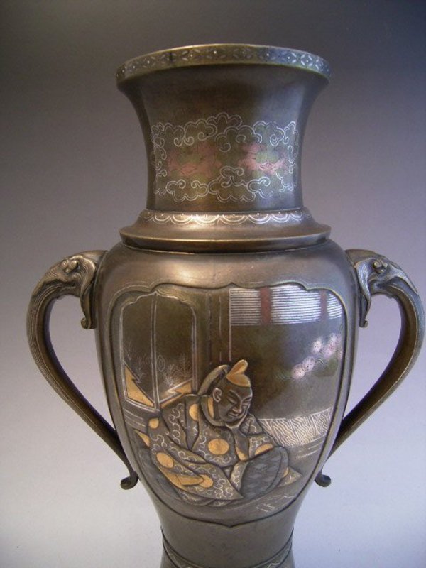 Japanese Meiji Period Bronze Poet Design Bronze Vase