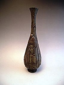 Japanese Early 20th C. Art Deco Bamboo/Sparrow Vase