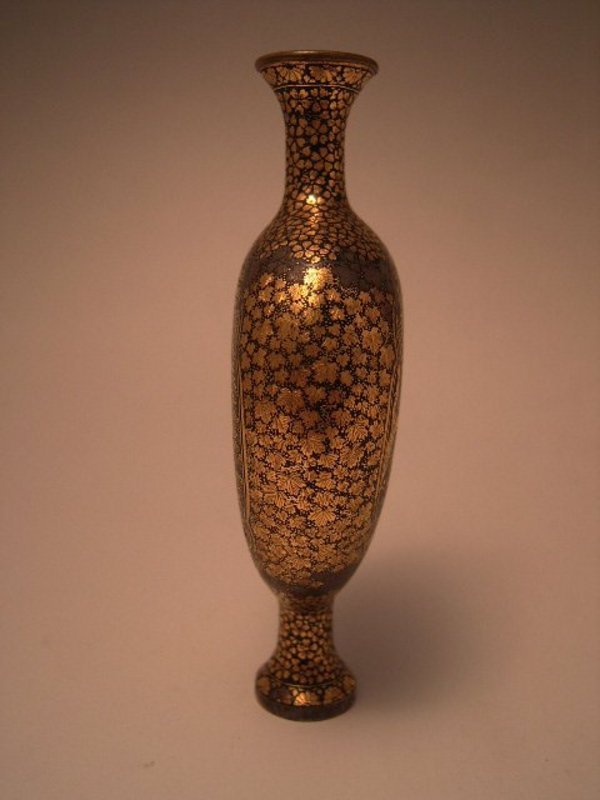 Japanese Meiji Period Komai Iron Vase with Gold Inlays