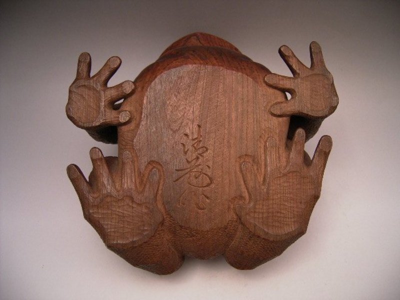 Japanese Meiji Period Large Wooden Carving of Frog