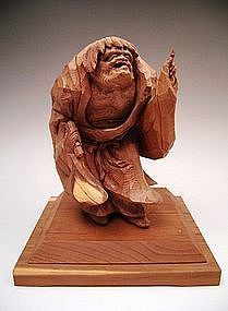 Japanese 20th Century Wooden Okimono of KANZAN Hermit