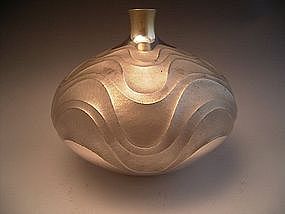 Japanese Mid 20th Century Pure Silver Wave Design Vase