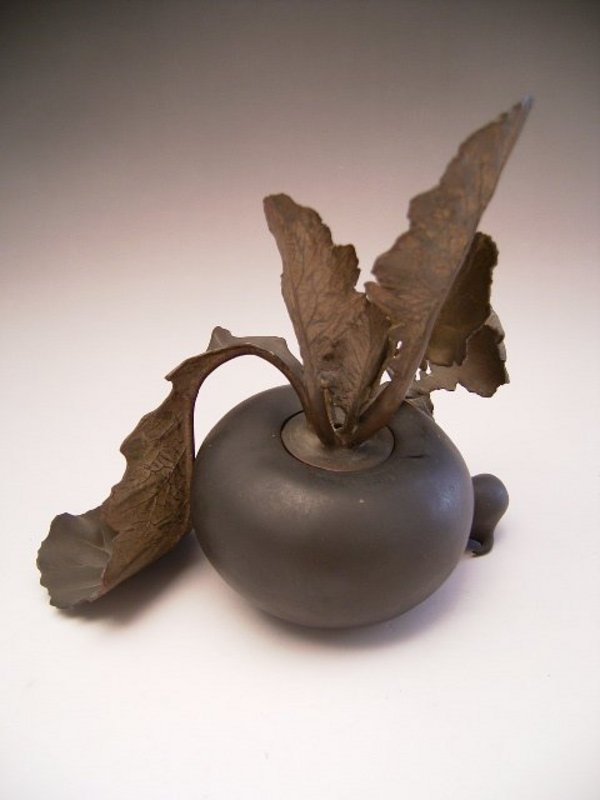 Japanese E. 20th C. Bronze Turnip Incense Burner