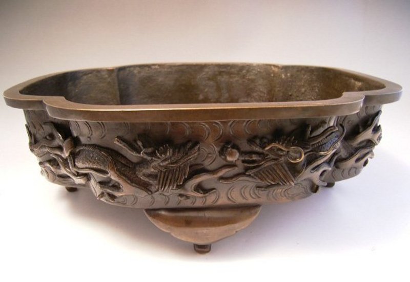 Japanese Early 20th Century Bronze Flower Container