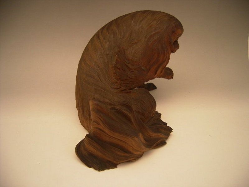 Japanese Early 20th Century Wooden Carved Pekingese Dog