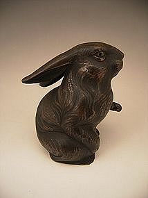 Japanese 20th Century Bizen Rabbit Okimono