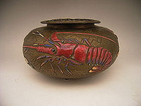 Japanese E. 20th C. Ando Bronze Vase w Cloisonne Design