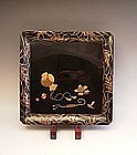 Japan Late 19th Century Black and Gold Lacquer Tray