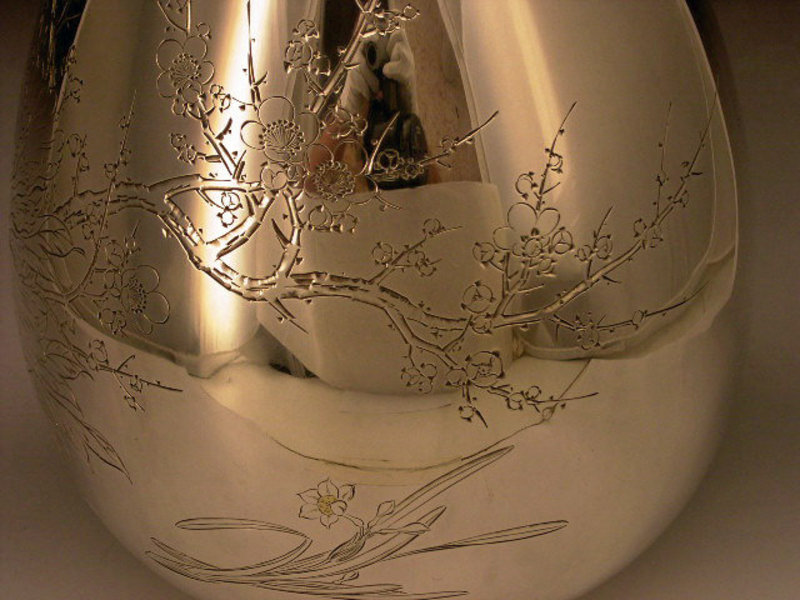 Japanese Meiji Period Large Silver Vase by Yukiteru