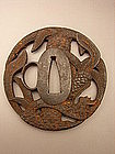 Japanese Mid Edo Period Akao Tsuba with Palm Design