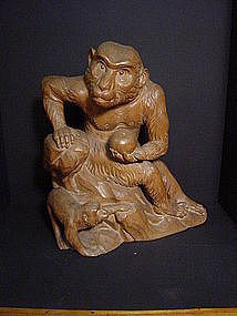 Japanese Early 20th Century Carved Monkey by Suiun