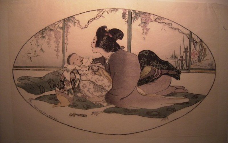 Japanese Woodblock Print - &quot;Baby Talk&quot; by Helen Hyde