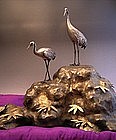 Japanese Mid 20th Century Silver Cranes and Bronze Base