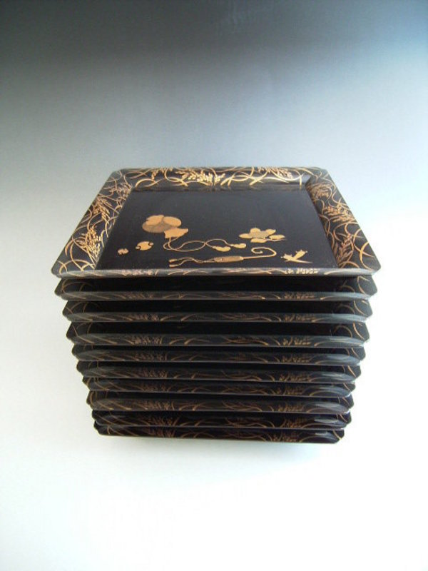 Japanese L. 19th Century Set of 5 Lacquer Trays