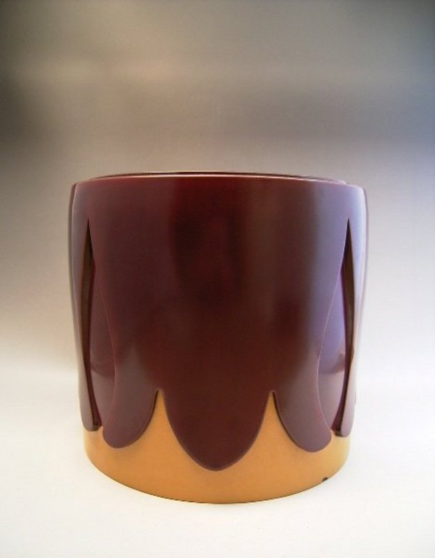 Japan Mid 20th C. Red/Mustard Gold Lacquer Hibachi Pr