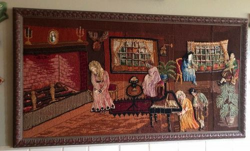 Victorian Needlepoint & Paper Folk Art Textile  Hanging Quilts