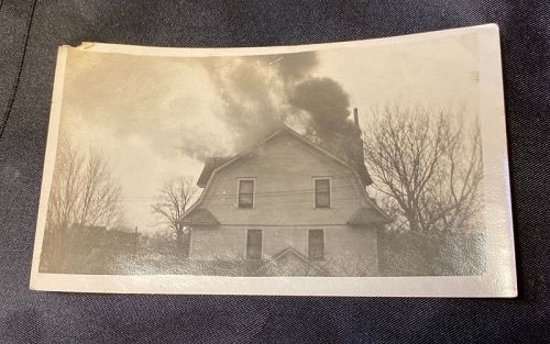 Early 20th Century Photograph Snapshot Praire House on Fire