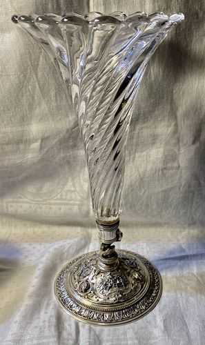Victorian Antique Vase Silver Plate Art Glass Decorative Art