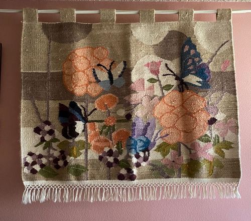 Vintage 20th Century Hand Woven Wool Tapestry Flowers