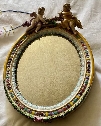 Signed Meissen Table Mirror Damaged