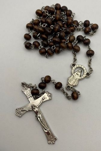 Vintage Wood bead Rosary Jesus Christ, God Knights Templar Pope