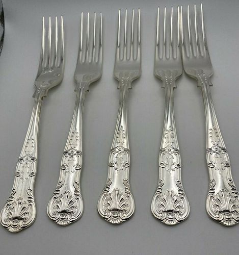 Five EPNS Vintage Kings Pattern Sheffield Dinner Forks 8"