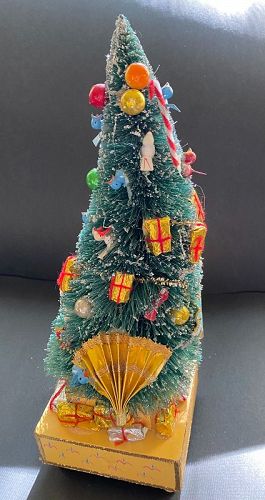 14" Vintage Musical Decorated Thick Bottlebrush Christmas Tree