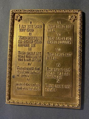 Vintage Solid Bronze Plaque with the 10 Commandments. 8 1/4" by 6 1/4"