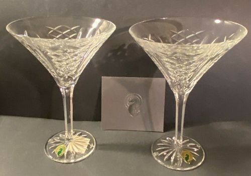 2005 Signed Waterford Desmond Oversize Martini Glasses with Tags Box