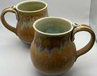 Pair of Signed Studio Art Pottery Stoneware Coffee Mugs