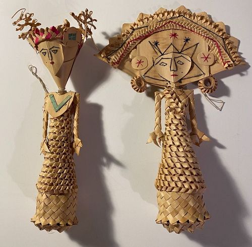 Pair Artist Signed Indonesian Vintage Dewi-Sri Rice Goddess Dolls